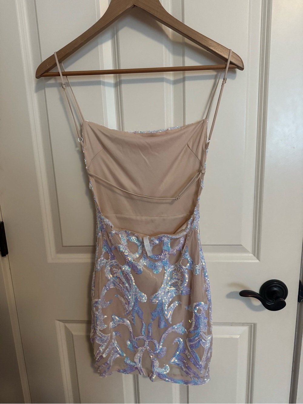 Lucy in the Sky Iridescent Lavender & Nude Sequin Mini Dress - Picture 2 of 4
